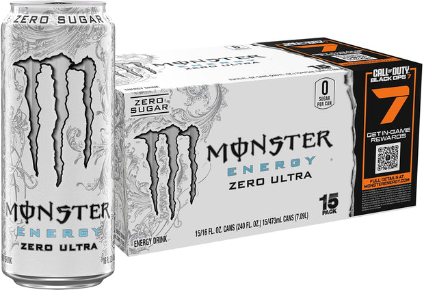 Monster Energy Ultra Variety Pack, Ultra Violet, Ultra Sunrise, Ultra Paradise, Sugar Free Energy Drink, 16 Ounce (Pack of 15)
