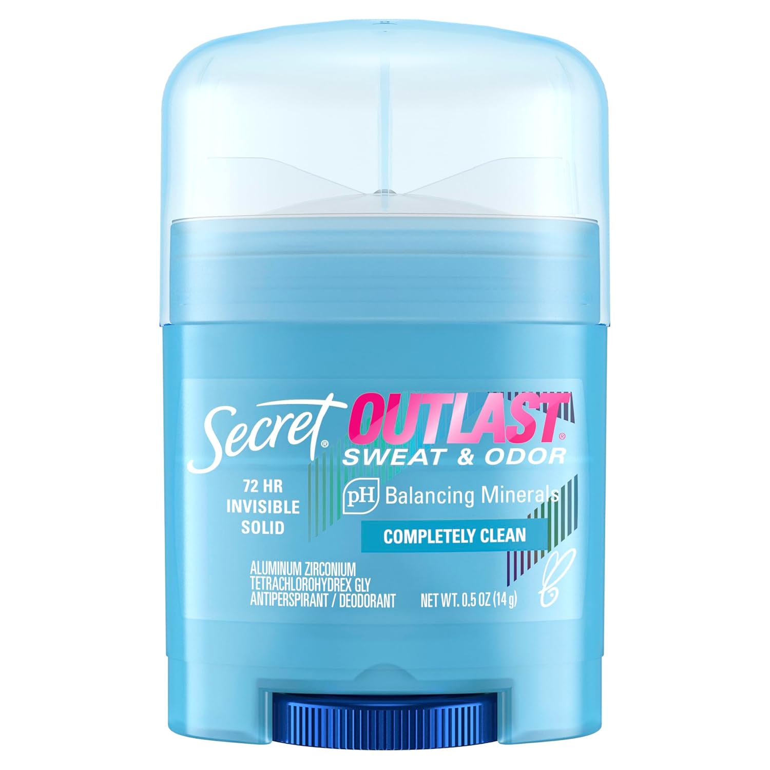 Secret Outlast Antiperspirant Deodorant for Women, 72hr Sweat & Odor Protection, PH Balancing Minerals, Invisible Solid, Completely Clean Scent, Travel Size, 0.5 oz