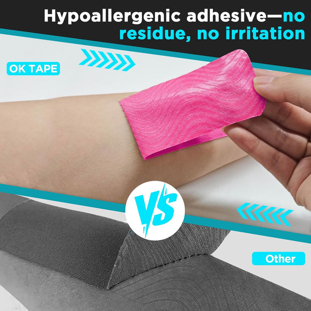 OK TAPE 4 Rolls Kinesiology Tape Precut, Cotton Elastic Athletic Tape Latex Free,20 Strips per Roll 2in x 16ft,Muscle Support,Mixcolor