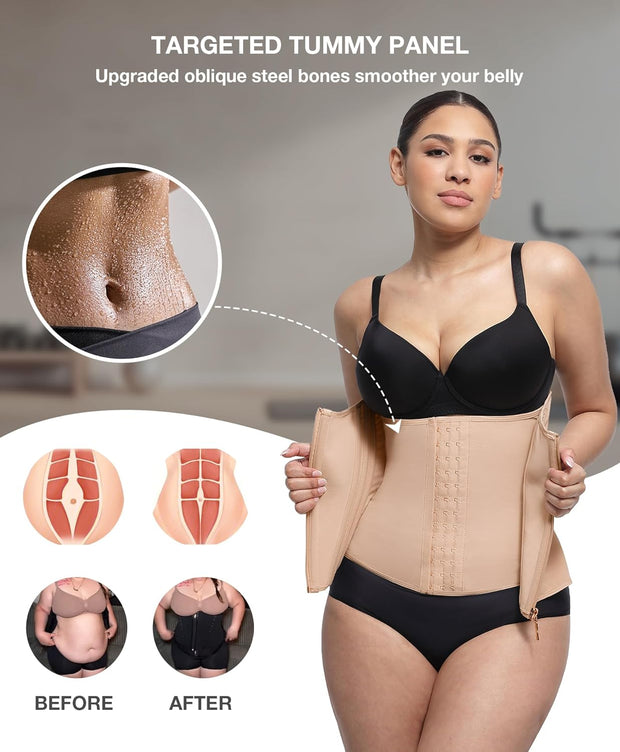 Lover-Beauty Waist Trainer for Women Tummy Control Workout Waist Cincher Corset Shapewear Body Shaper Zipper and Hooks