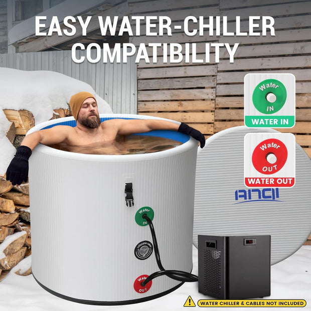 XXL Cold Plunge Tub for Athletes, Compatible with Water Chillers, 224-Gallon Inflatable Ice Bath Tub with Insulated Lid, Thermometer, Water-Absorbent Mat, Portable Ice Pod for Cold Water Therapy
