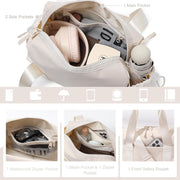 Small Gym Bag for Women, Mini Crossbody Gym Duffle Bag with Wet Compartment, Carry on Gym Tote Bag for Workout Dance Sport Travel (Mini-Beige)