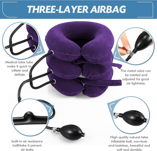 Neck Stretcher, Cervical Traction Device, Neck Traction Device, Neck Pain Relief, Adjustable Inflatable Neck Brace & Neck Stretcher Cervical Traction, Neck Decompression Home Use (Purple)