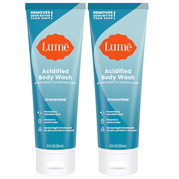 Lume Acidified Body Wash - 24 Hour Odor Control - Removes Odor Better than Soap - Moisturizing Formula - Formulated Without SLS or Parabens - OB/GYN Developed - 8.5 ounce (Pack of 2) (Unscented)