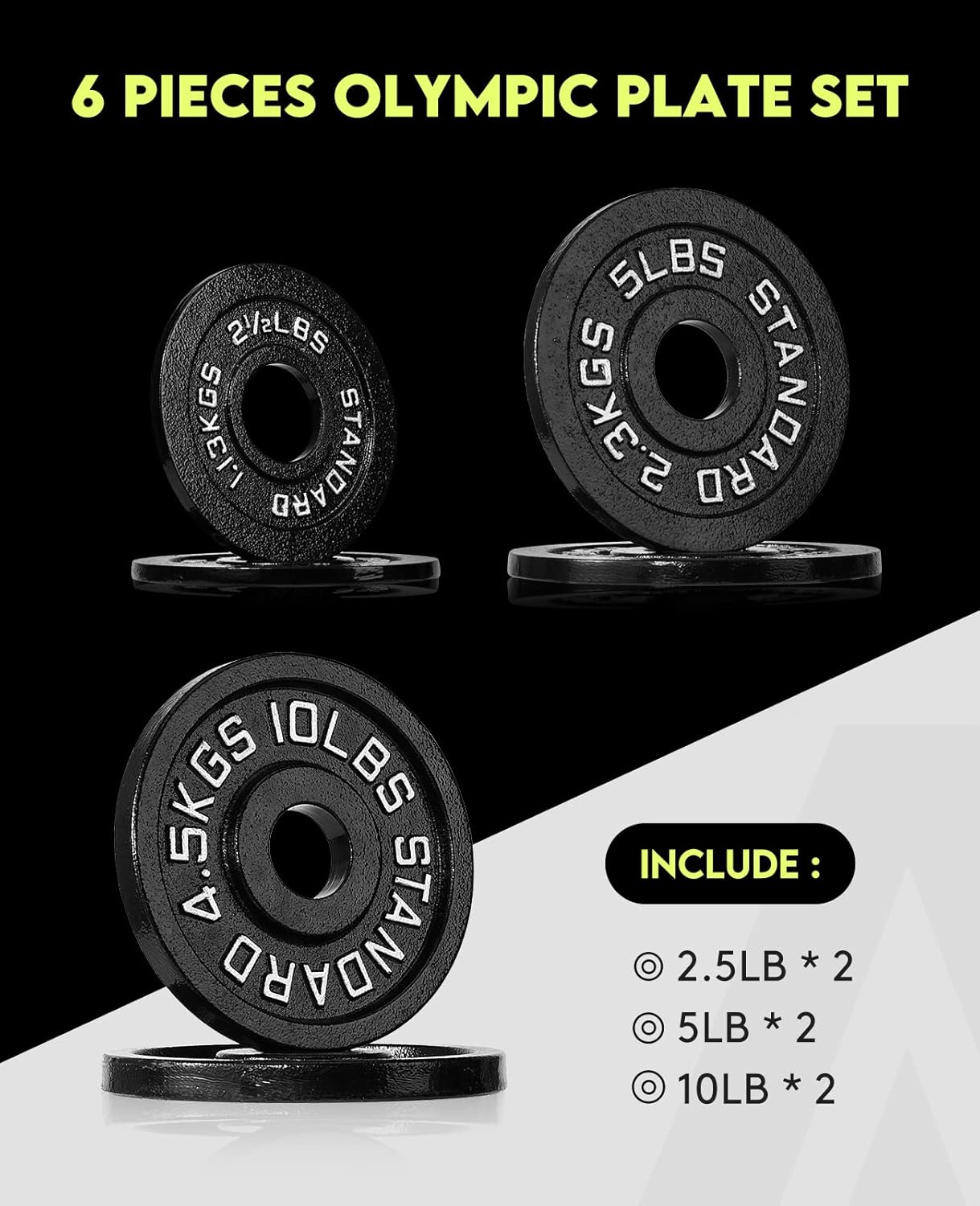 Cast Iron 2-Inch Olympic Weight Plates Set for Strength Training, Barbell Free Weight Plate Set for Weightlifting in Home Gym, Multiple Sizes From 2.5LB to 40LB