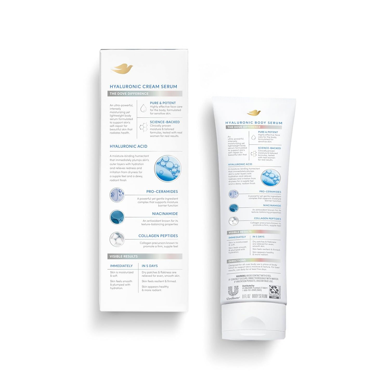 Dove Body Cream Serum Hyaluronic + Hydration for Extra Dry, Flaky Skin, with Pro-Ceramides, Niacinamide and Collagen Peptides Lotion, 8 oz