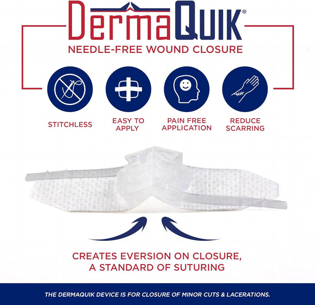 Laceration Kit - 2 Patented Laceration Closure Strips, Upgrade from Small Butterfly Bandages Wound Closure Strips, Breathable, Zip Stitchless Kit for Kids to Elderly - Home & Field Use