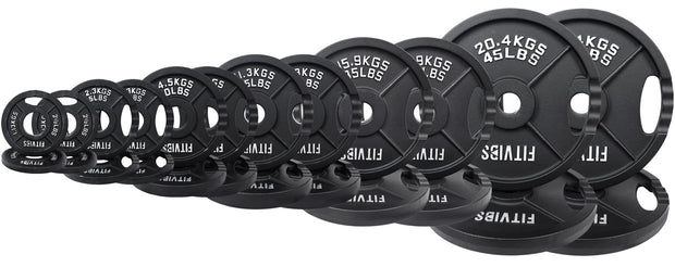 Olympic Cast Iron Plate for Strength Training and Weightlifting, Pairs, Sets or Set with Barbell, Multiple Sizes