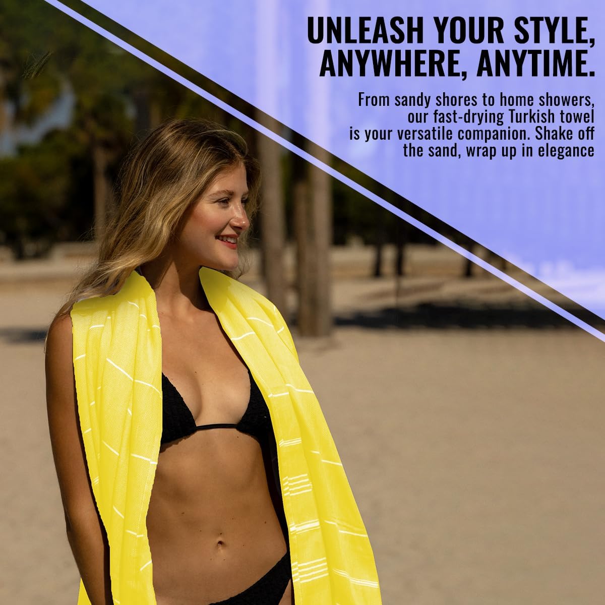 Beach Towel 100% Cotton Turkish Beach Towel Adult 38x70 Inch Pre-washed Absorbent Extra Large|Sand Free Quick Dry BathTowels|Lightweight Blanket|Travel Cruise Camping Spa Gym Yoga Sports Towel|Yellow