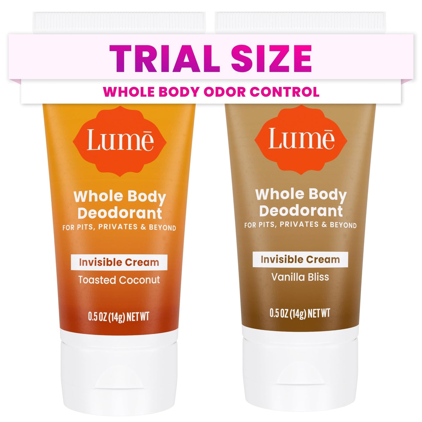 Lume Whole Body Deodorant - Mini Travel Size Invisible Cream Tube - Trial Size - 72 Hour Odor Control - Doctor Developed - Aluminum and Baking Soda Free - .5oz (Pack of 2) (Fresh Alpine & Unscented)