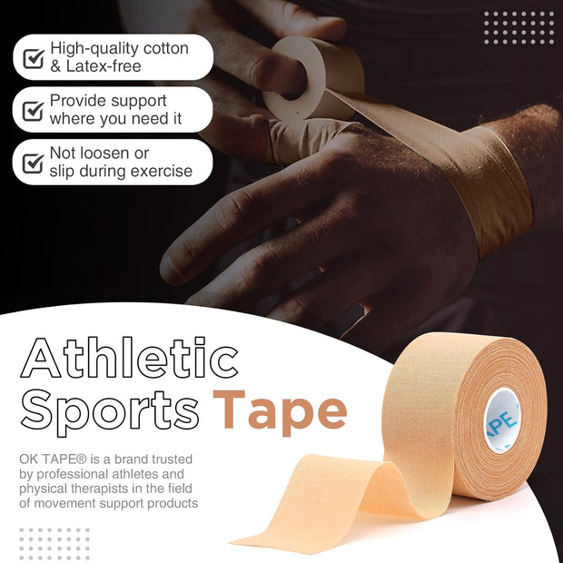 OK TAPE 4 Rolls Athletic Tape, Sports Tape for Injuries, Rigid, Easy Tear Medical Tape, Wrist Tape, No Sticky Residue | Secure Ankle, Finger, Knee- 1.5inch x 15yards (Purple)