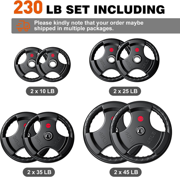 XDDIAS Rubber Weight Plates for Barbell, 2-Inch Olympic Grip Plate for Strength Training, Weightlifting and Bodybuilding in Home & Gym, Solid Cast Iron Weight Plates Pair and Sets