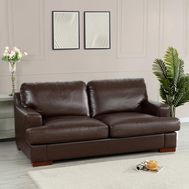 Naomi Home Siggy Genuine Leather Sofa - Set of 3 Luxurious Comfort, Goose Feather Cushion Filling, Square Arm Design, Sturdy Block Legs, Elegant Tan - Ideal for Living Room, Office, or Bedroom