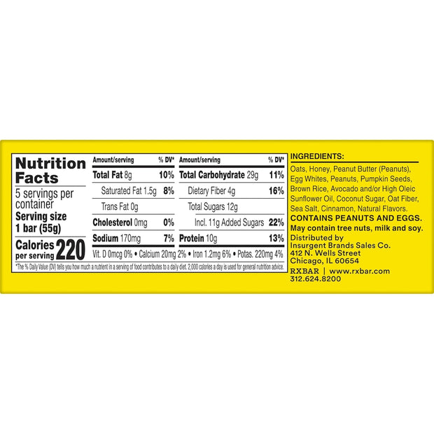 RXBAR Nut Butter and Oat Protein Bars, Protein Snacks, Snack Bars, Honey Cinnamon Peanut Butter, 9.7oz Box (5 Count)