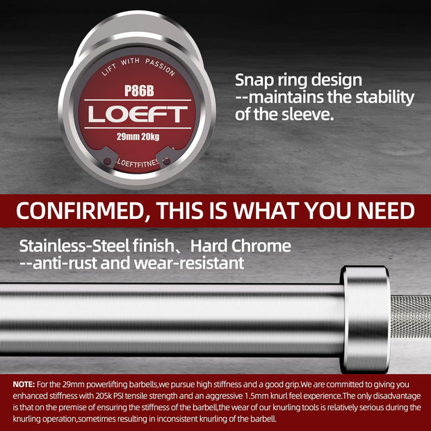 Professional Powerlifting Barbell, 7ft 20KG 29MM Olympic Powerlifting Barbell with Aggressive Knurling, 2000 lbs Capacity 205K PSI Weight Bar Fit 2" Plates for Bench, Squat, and Deadlift