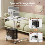 Mobile Standing Desk with Storage Base, 60° Tiltable Rolling Laptop Desk, Height Adjustable Portable Table with 4 Lockable Wheels for Home Office, White