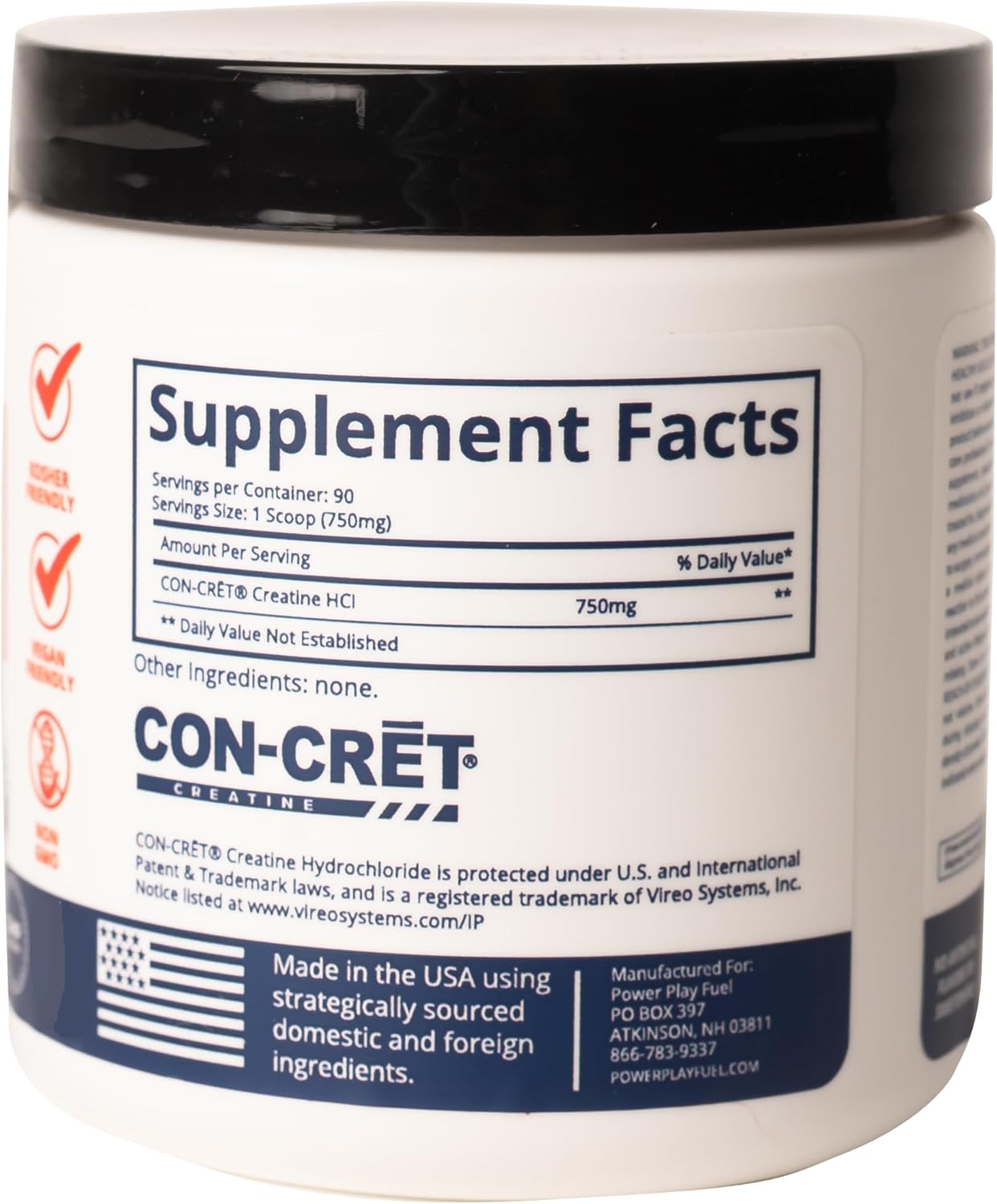 CREATINE HCl Powder for Men and Women, Muscle Strength, Brain Performance, Heart Health & Immune Support - Raw Tart Taste, 90 Servings