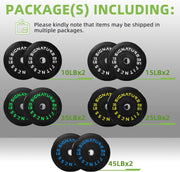 Olympic Barbell 2-Inch Rubber Bumper Plate Weight Set for Strength Training, Multiple Options