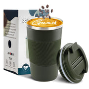 YINBAOGE Insulated Travel Coffee Mug Spill Proof Leak Proof Pobtable To Go Camping Stainless Steel Coffee Tumbler Reusable Coffee Cups with Lids Thermos for Hot and Cold Drink (Black, 12 OZ)