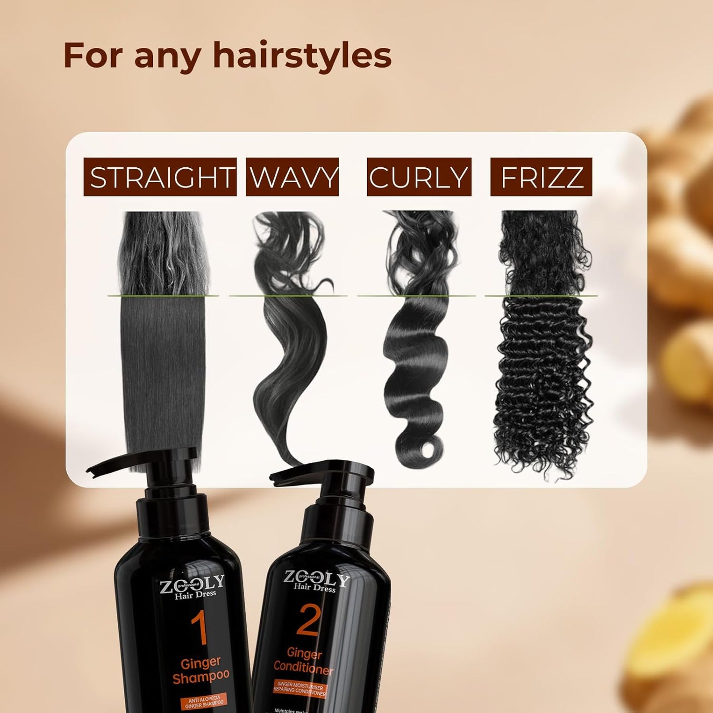 Ginger Hair Shampoo and Conditioner Set Scalp Care Salon Quality, Anti Hair Loss, Balance Oil, Moisturizing and Strengthening Hair, Suitable for Women and Men, 20.3 Fl Oz, Pack of 2