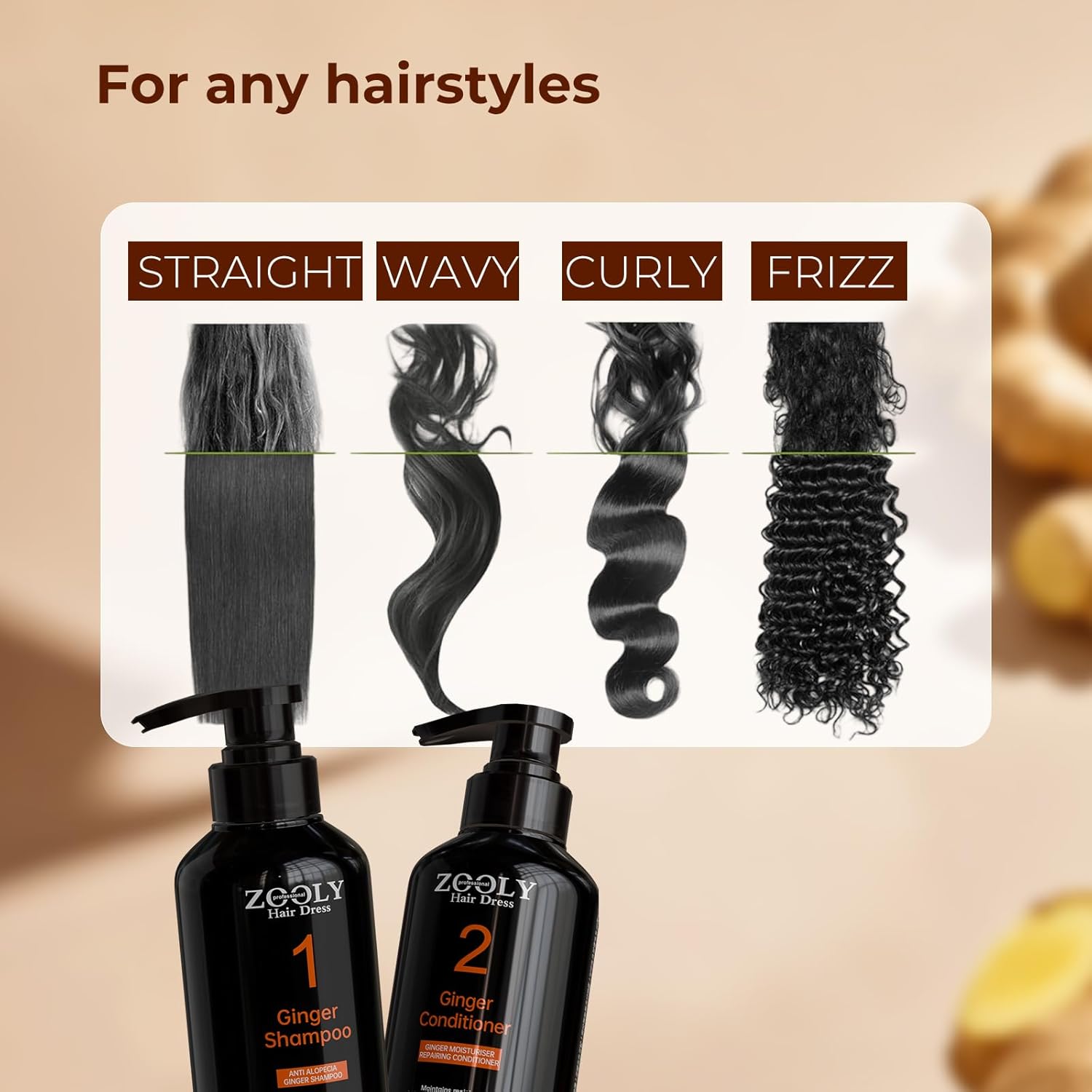 Ginger Hair Shampoo and Conditioner Set Scalp Care Salon Quality, Anti Hair Loss, Balance Oil, Moisturizing and Strengthening Hair, Suitable for Women and Men, 20.3 Fl Oz, Pack of 2