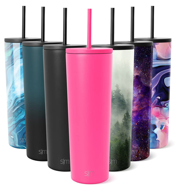 Simple Modern Insulated Tumbler with Lid and Straw | Iced Coffee Cup Reusable Stainless Steel Water Bottle Travel Mug | Gifts for Women Men Her Him | Classic Collection | 24oz | Midnight Black