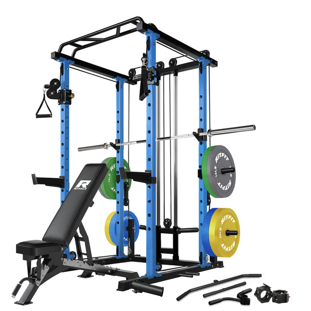RitFit Multi-Function Squat Rack Power Cage PPC03 with Cable Crossover System, 1000LBS Capacity Power Rack and Packages with Optional Weight Bench, Barbell Weight Set, for Garage Workout & Home Gym