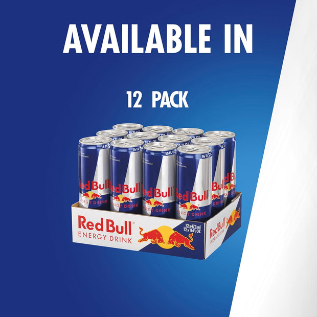 Red Bull Energy Drink with 151mg Caffeine plus Taurine & B Vitamins, 16 Fl Oz, Pack of 12 Cans