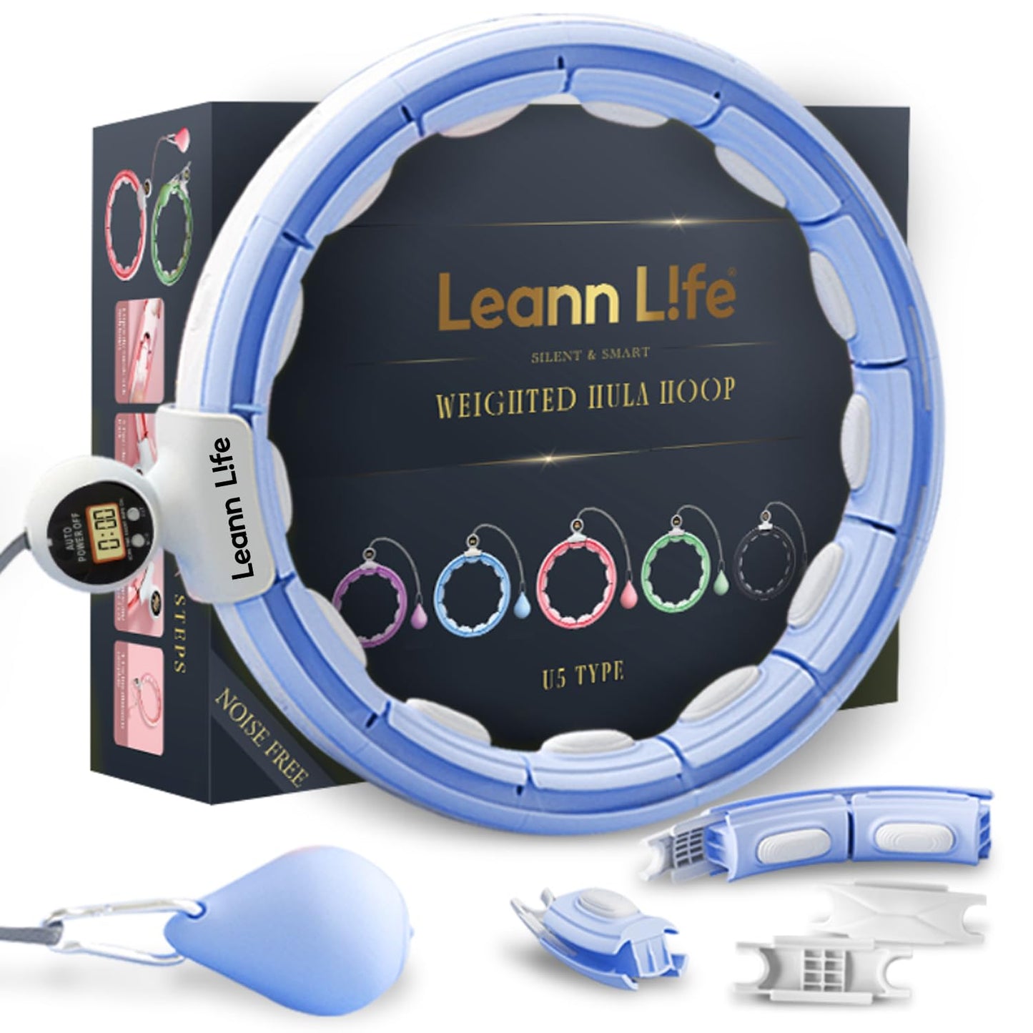 U5-16 Knots Waist 28”- 46”, Silent Smart Weighted Hula Hoop for Adults Weight Loss, Infinity Hoop Plus Size, Home Outdoors Fitness Exercise, Abdominal Toner