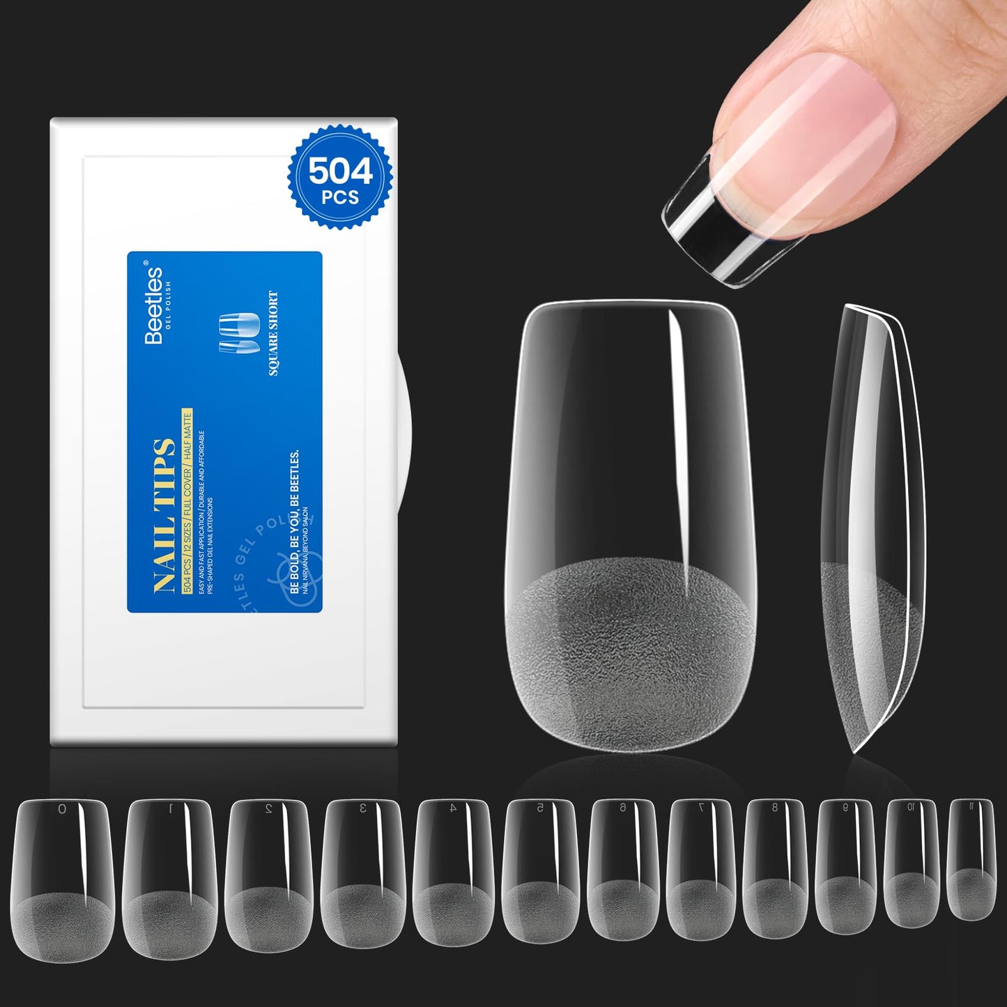 Beetles Toe Nail Tips Square - 16 Sizes 192 Pcs Full Cover Nail Tips Fake Acrylic Toe Nail Pre-etched Double Matte Press on Toenails, Soft Gel Toe Nail Extensions for Women