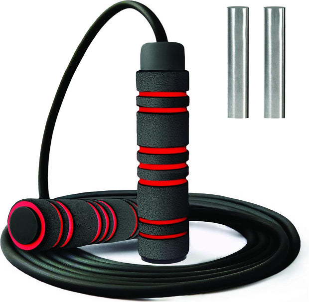 Weighted Jump Rope Workout (1LB) - Tangle-Free Ball Bearing Speed Skipping Rope for MMA Boxing Weight-loss Crossfit Fitness Home Exercise - Adjustable Rope Foam Handles for Men Women Cardio Training