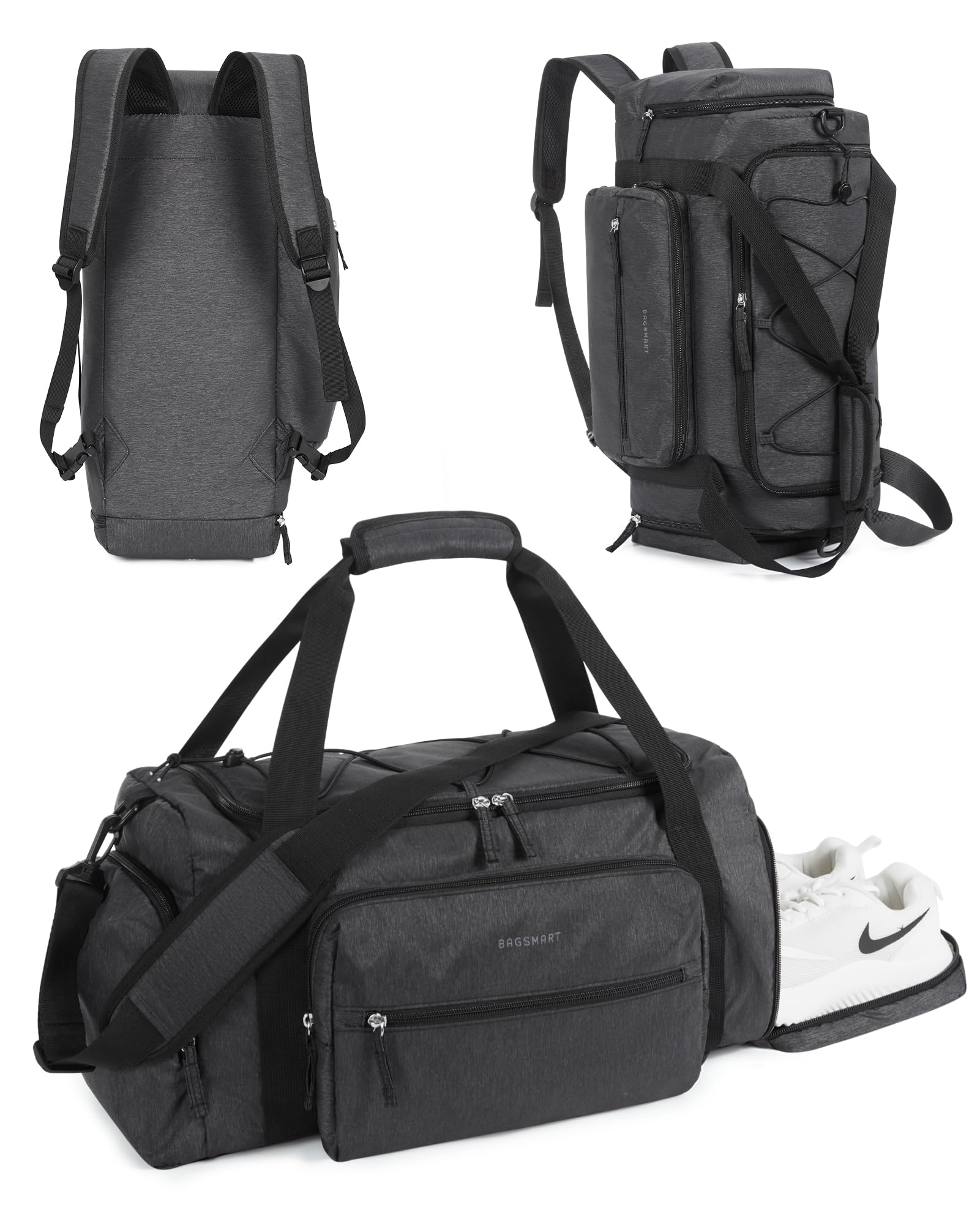 BAGSMART 4-IN-1 Gym Bag for Women,TSA Lightweight Duffle Bag for Travel with Shoe Compartment & Wet Pocket, 30L Carry On Weekender Bags for Women,Water Resistant Travel Duffel Backpack,Camel