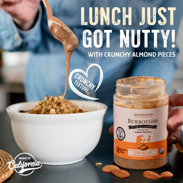 USDA Organic Crunchy Almond Butter, 14 oz – No Palm Oil, No Sugar Added Almond Nut Butter – 2x the Antioxidants and Vitamin B Versus Other Nut Butter – First Regenerative Organic Certified