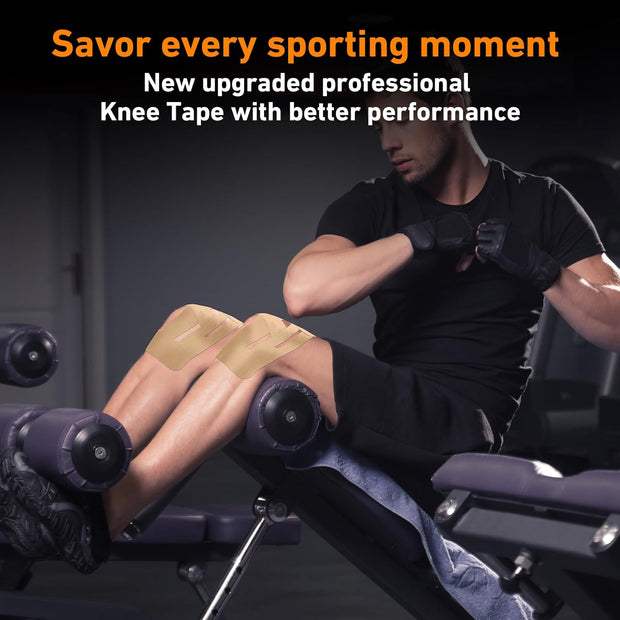 PreCut Kinesiology Tape for Knees, 12PCS Upgraded Waterproof KTQUICK Knee Tape for Knee Pain Relief Pre Cut, Original Cotton Athletic Knee Tape, Waterproof&Hypoallergenic Latex-Free for Sports (Black)