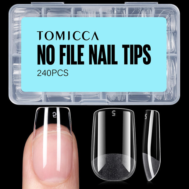 TOMICCA Medium Almond Nail Tips, 504Pcs Acrylic, 12 Sizes Half Matte Soft Gel, Nail Extension for Beginner and Professional