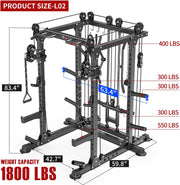 Power Cage Multi-Function Power Rack with Cable Crossover System,1800 LBS Capacity Squat Rack with Weight Bench,for Home Gym