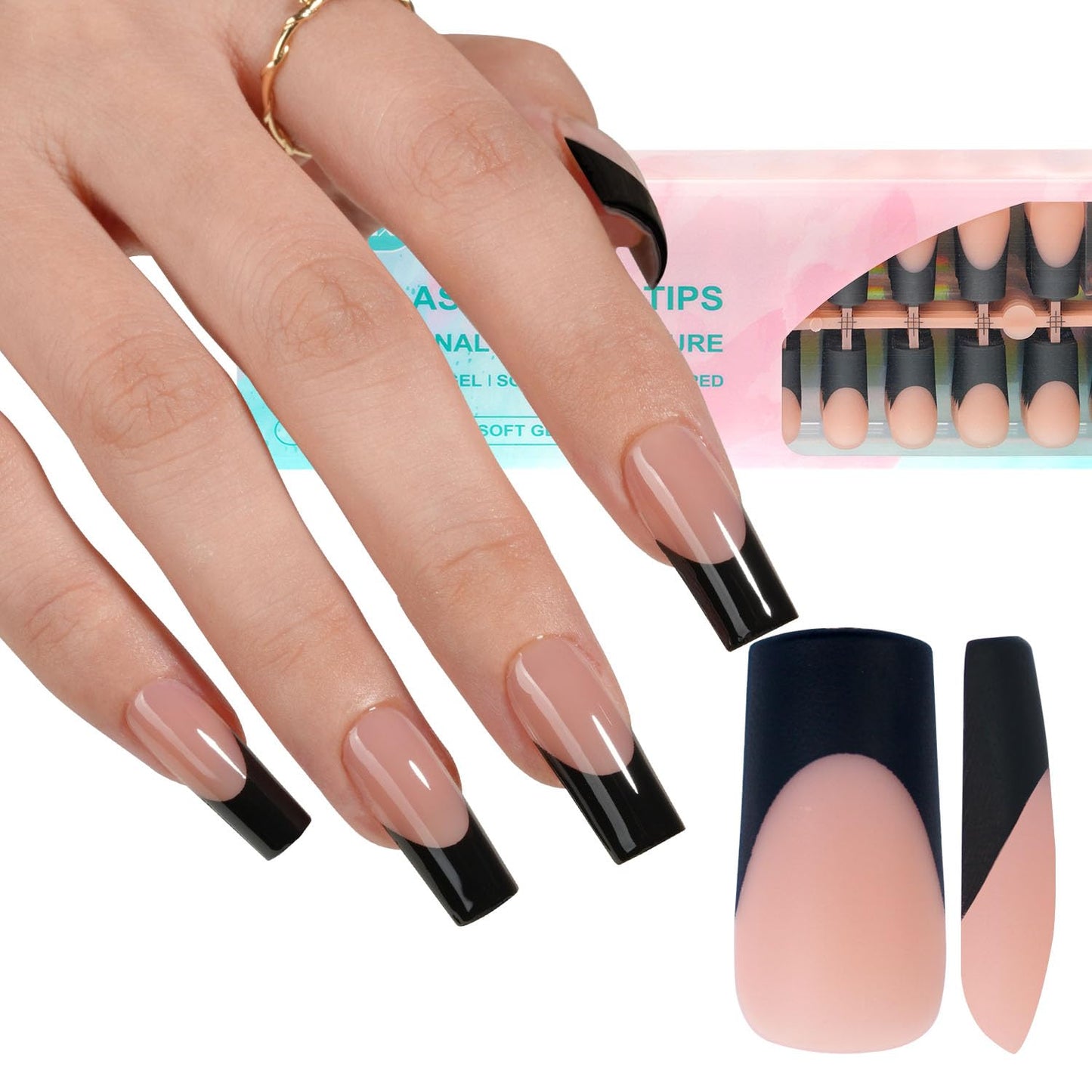 Misssix Deep French Gel Nail Tips, 150Pcs French Tip Press on Nails Long Square Brown, No Need to File 3 in 1 Tips Pre-lasting, Fake Nails for Nail Art DIY 15 Sizes