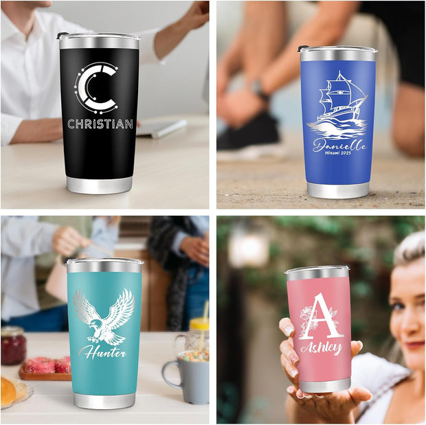 Personalized Tumbler with Engraved Name - Custom Coffee Tumblers with Lids and Straws, Made in USA 20 Oz Stainless Steel Travel Tumbler Personalized Gift for Birthday Christmas for Men Women Kids
