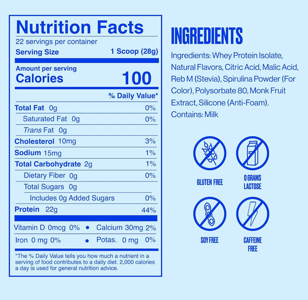 SEEQ Clear Protein Powder - Blue Razz Freeze - 22 Servings - 22g Clear Whey Protein Isolate - Zero Sugar - 0g Lactose - Allergen Friendly - GLP1 Support - Bone Health - Muscle Post Workout Recovery