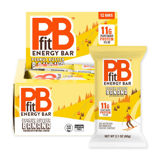 PBfit Peanut Butter Banana Energy Bars, 11g Protein, 5g Fiber, Gluten Free, Vegan, Plant-Based, Non-GMO, 2.1 Oz (Pack of 12)