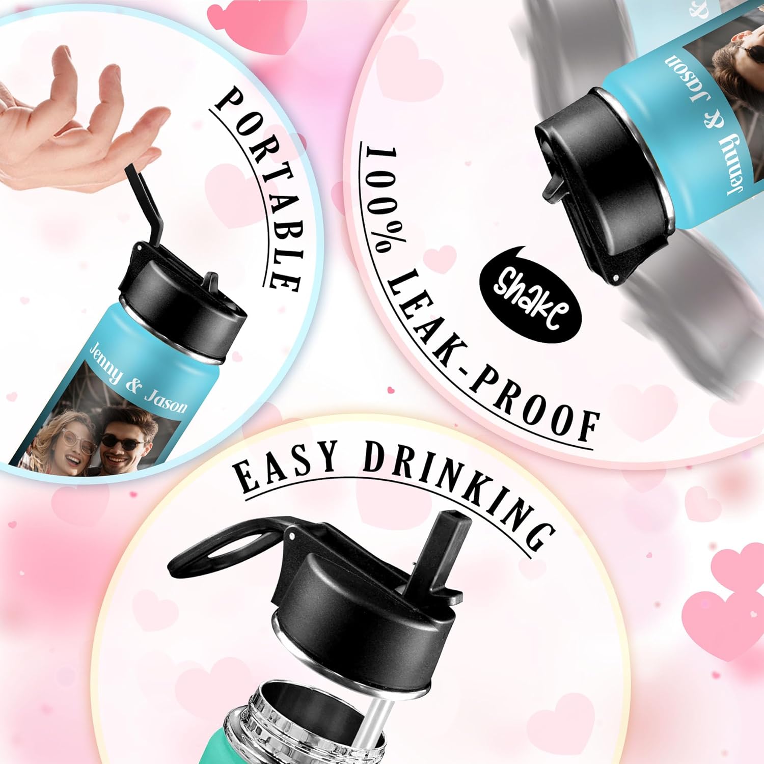 Custom Water Bottle with Photo, 18/32 oz Personalized Picture Stainless Steel Sports Water Bottle for Kids Men Women, Customize Double Wall Vacuum Insulated Bottle Birthday Gifts Water Bottle