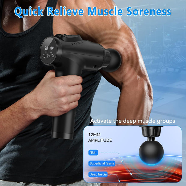 Massage Gun, Muscle Massage Gun for Athletes Handheld Electric Deep Tissue Back Massager, Percussion Massage Device for Pain Relief with 30 Speed Levels 9 Heads