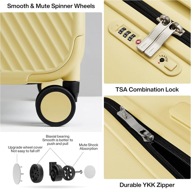 mixi 26 Inch Large Checked Luggage Suitcase with Spinner Wheels Upgrade Wide Handle PC Hard Shell Rolling Travel Suitcase with TSA Lock, Lark Yellow
