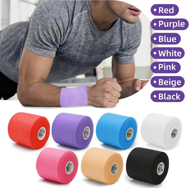 OK TAPE Pre Wrap Tape (4-Rolls) - Athletic Foam Underwrap for Sports, Protect for Ankles Wrists Hands and Knees, 2.75 Inches x 30 Yards - Black/Pink/Beige/White