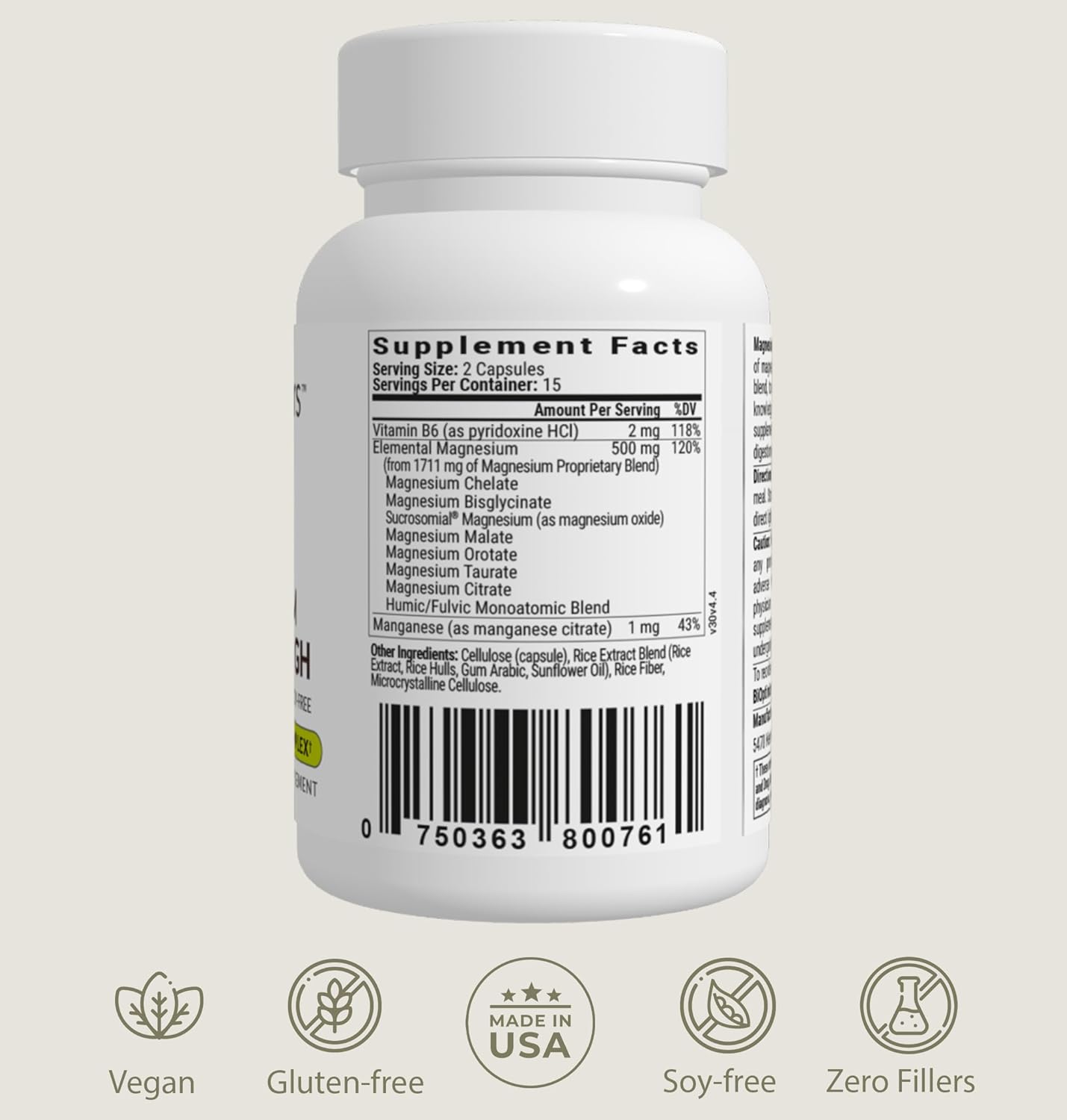 BIOptimizers Magnesium Breakthrough Supplement 4.0-7 Forms of Mg: Glycinate, Malate, Citrate, and More - Natural Support for Sleep and Cognitive Function - 30 Capsules- Calming Vitamins Complex