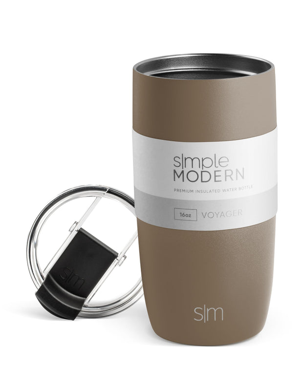 Simple Modern Travel Coffee Mug Tumbler with Flip Lid | Reusable Insulated Stainless Steel Cold Brew Iced Coffee Cup Thermos | Gifts for Women Men Him Her | Voyager Collection | 12oz | Almond Birch