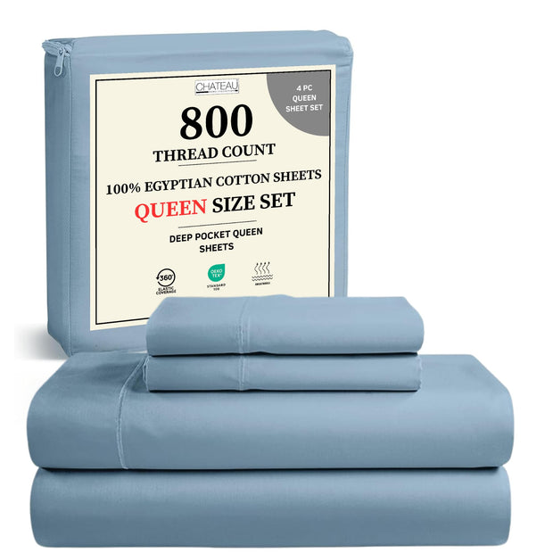 100% Egyptian Cotton Sheets King Size Sheets Set with Fully Elasticated Fitted Sheet & Pillowcase sets, 800 TC Hotel Collection Deep Pocket King Sheet Set, No Pill Soft Breathable Luxury White Bedding