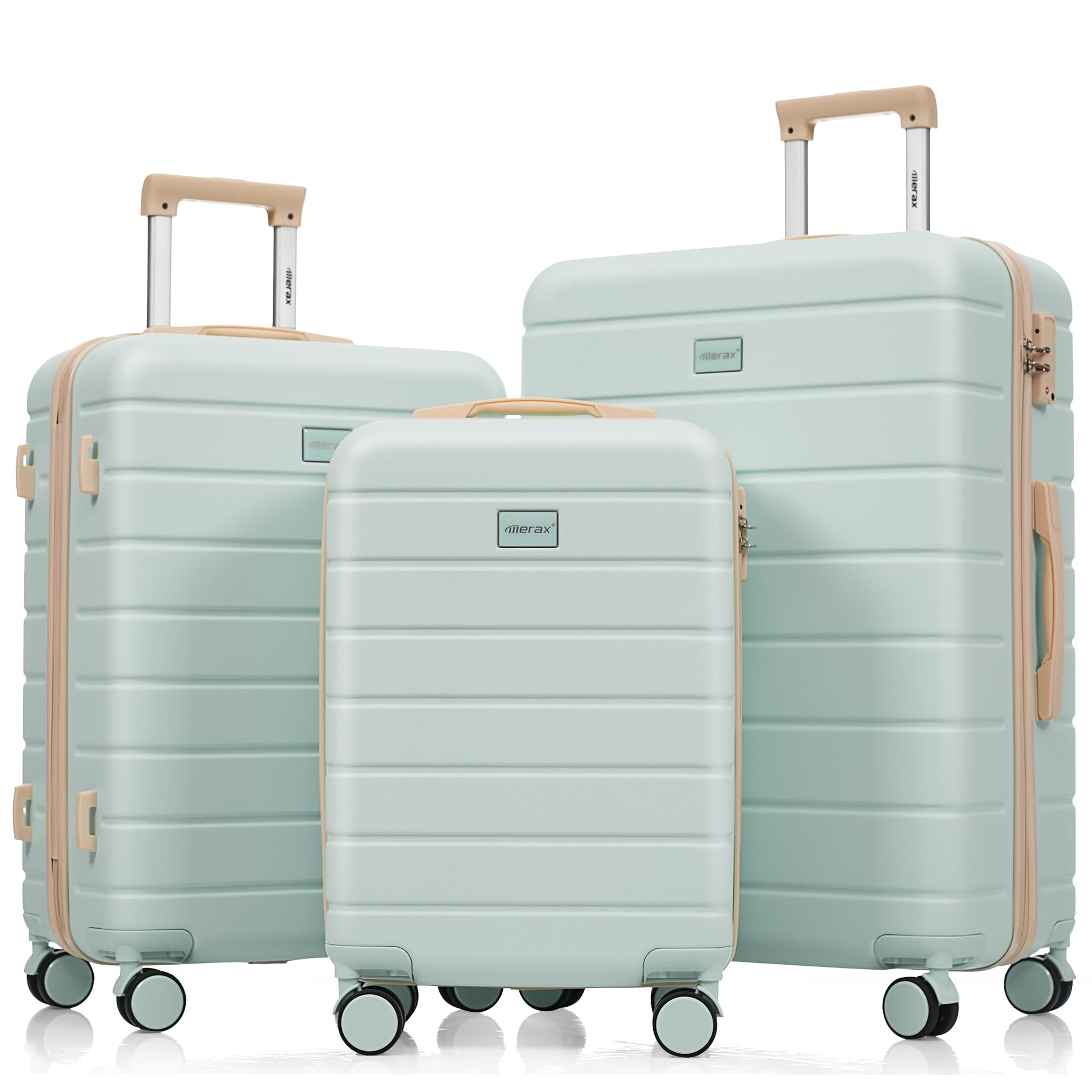 Merax 3 Piece ABS Hardshell Luggage Sets Spinner Wheel Suitcase TSA Lock Suit Case, Rosybrown, 20/24/28 Inch