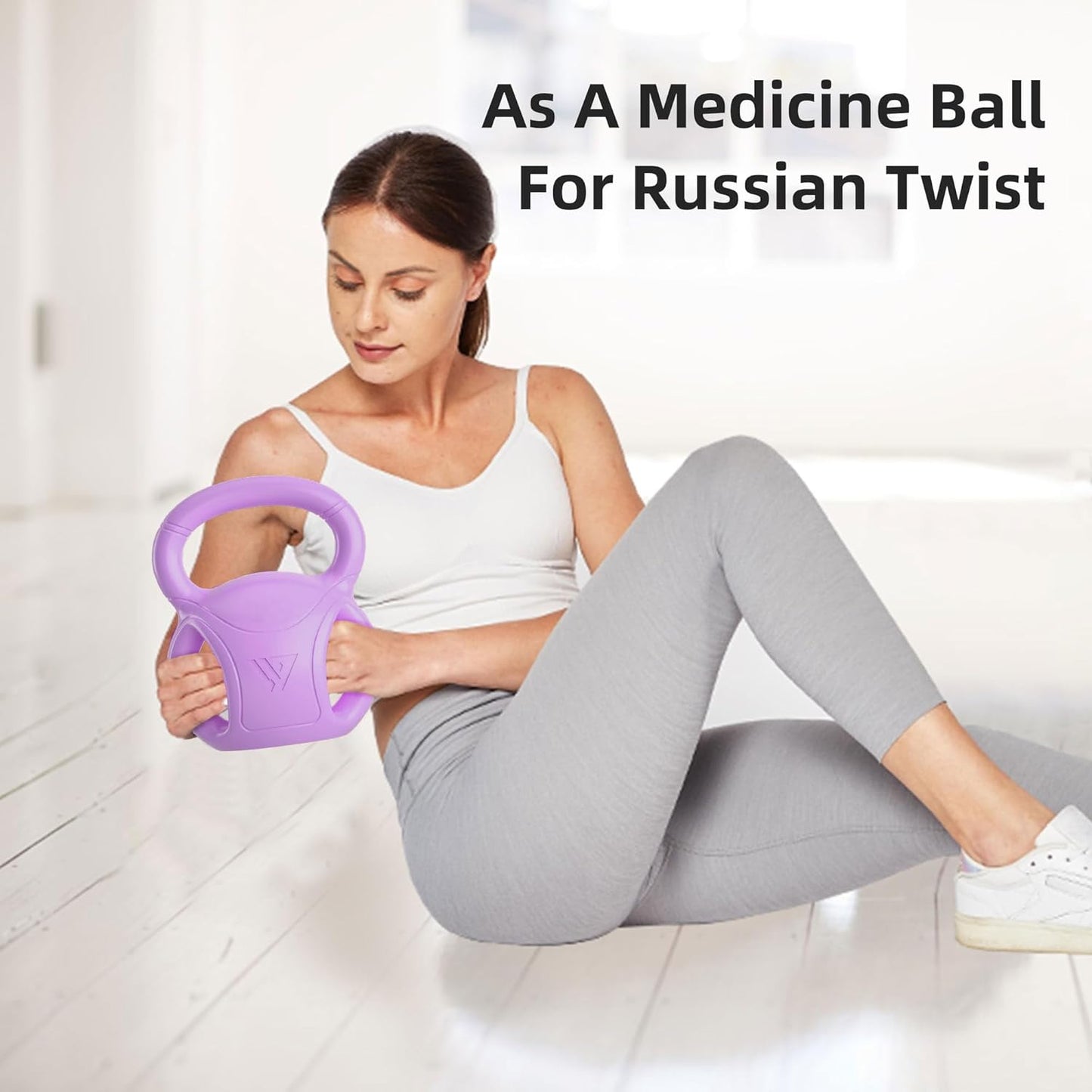 RUNWE 3 Handle Kettlebells Weight - Weight for Women Options 5, 10, 15 and 20 LB for Russian Twists AB Exercise, Weightlifting and Core Fitness Exercise Home Gym [Single in Sold]