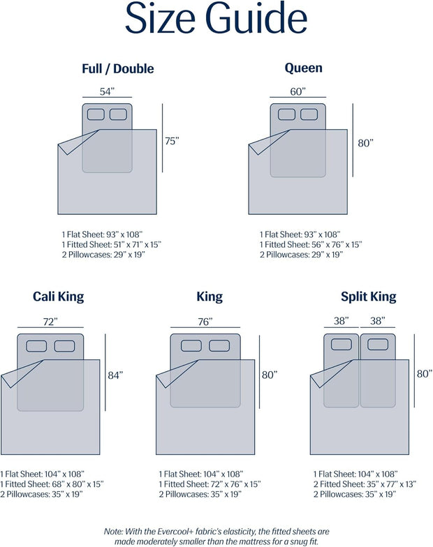 REST® Evercool®+ Cooling Sheet Set, King Size, Light Gray, Breathable Bed Sheets for Hot Sleeper and Night Sweats, with Pillowcases, with Ionic+ Self-Cleaning Silver Yarn for Sensitive Skin, 4PCS